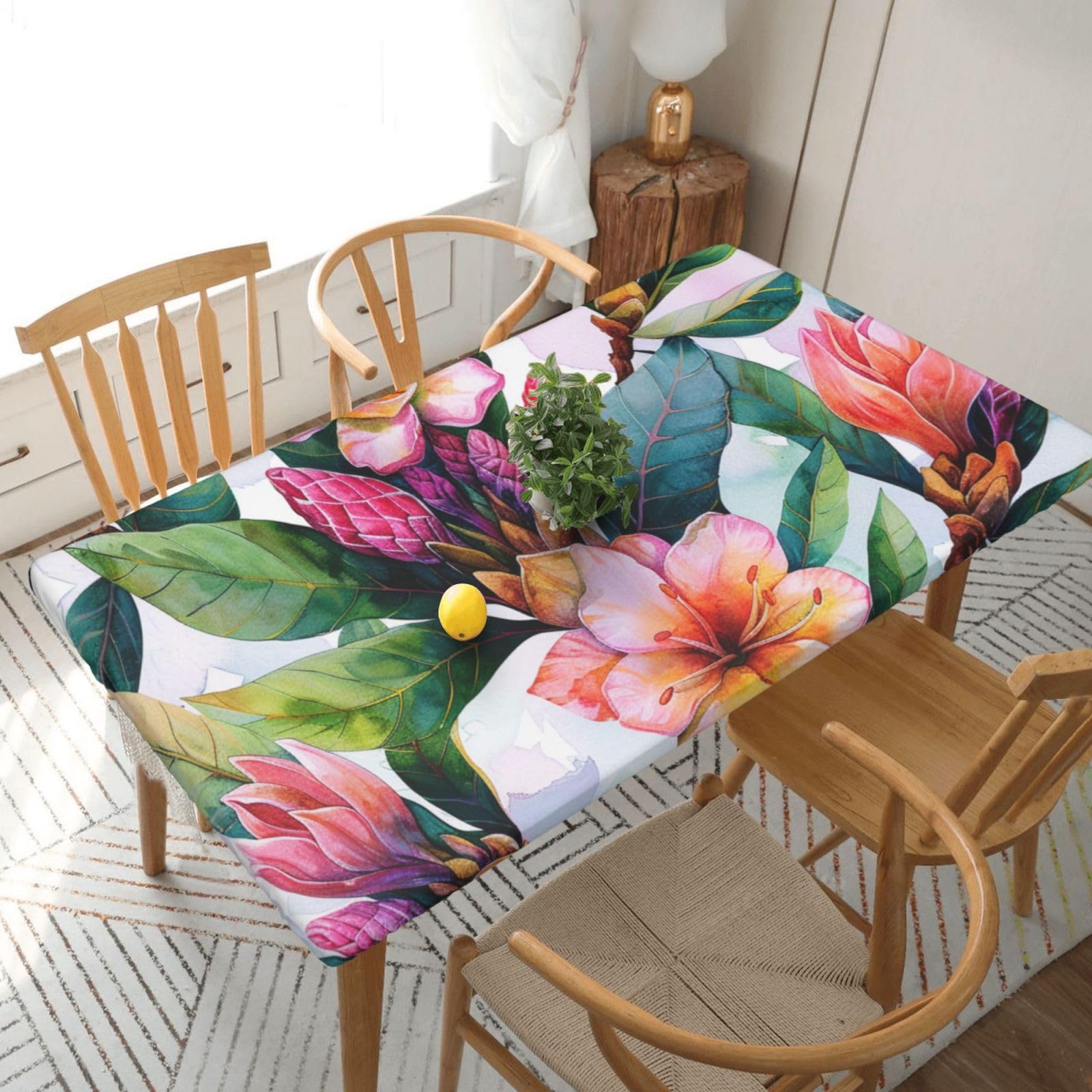 WPKJU Hawaiian Flower Art Print Printed Tablecloths 5ft Rectangular Table Covers Washable Polyester Decorative Table Cloth for Dining Table Picnic Wedding