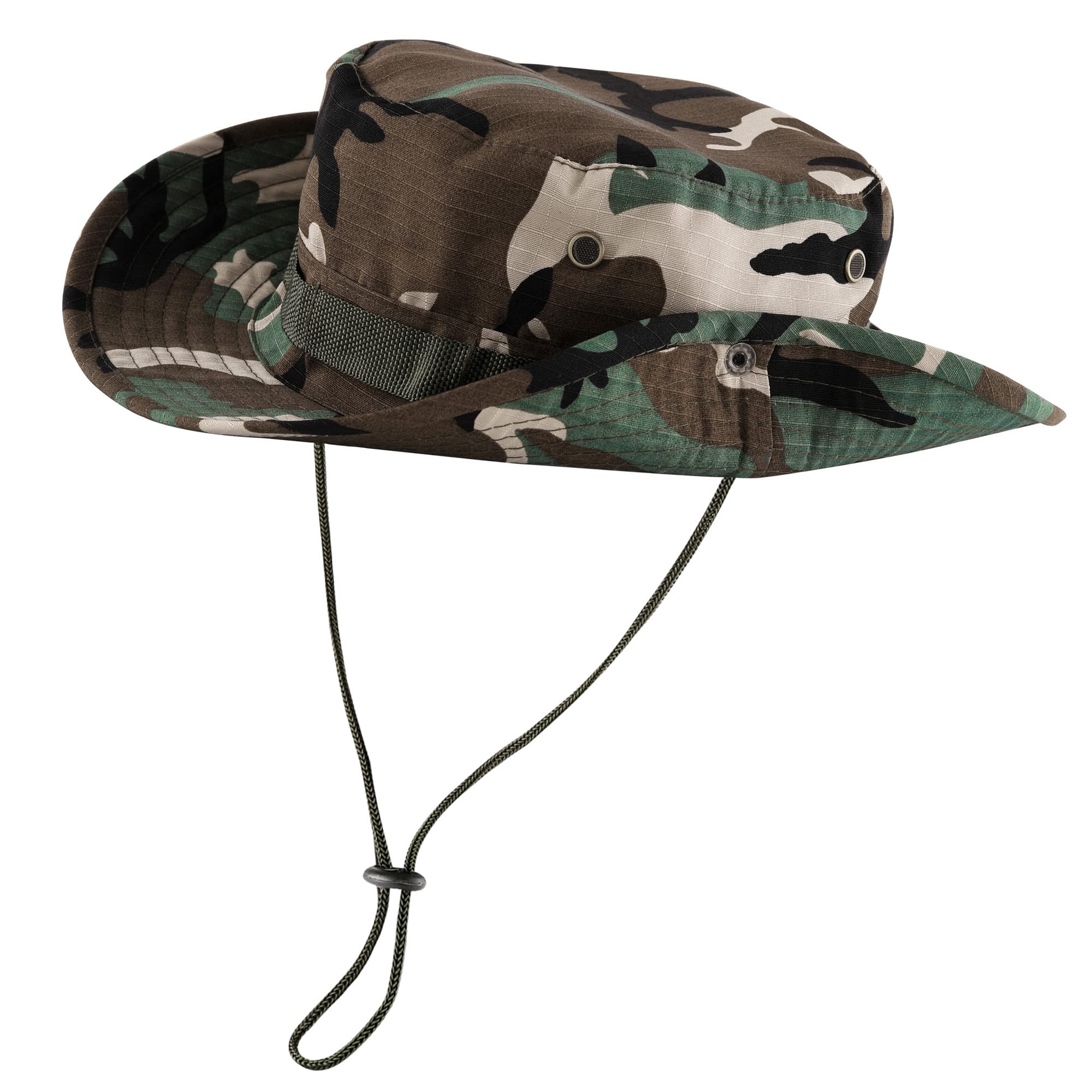 FALETO Bucket Hat Boonie Cowboy Hat Wide Brim Caps Fishing Hat with Adjustable Strap Dark Green Camouflage