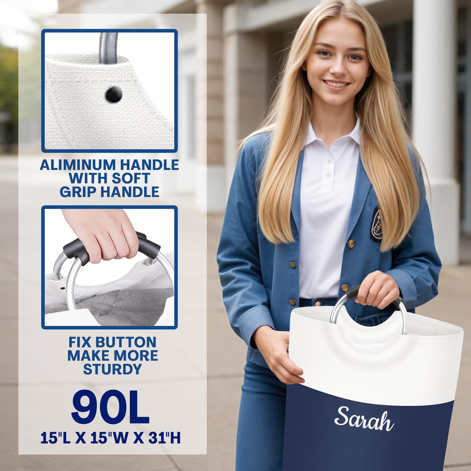 Personalized Laundry Basket, Customized Bulk Laundry Hamper, Collapsible Laundry Basket for College, Promotional Laundry Basket with Logo, Hanging Hamper with Large Openging Hotels 90L-Black