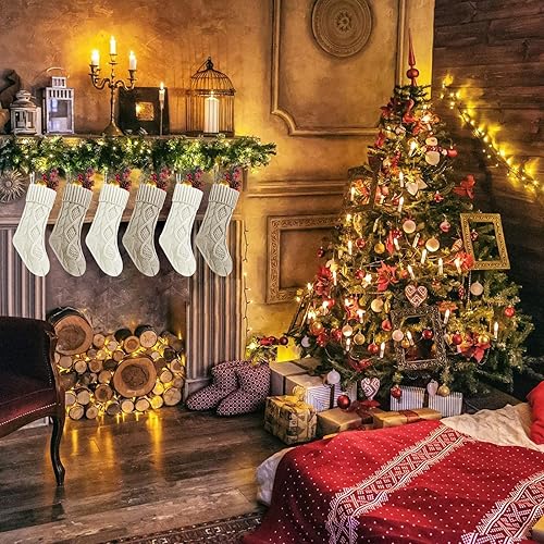 Miniatura 9 de Fesciory Paquete de 6 calcetines de punto trenzado de 18 pulgadas de tamaño grande para regalos y decoraciones para fiestas familiares de Navidad,