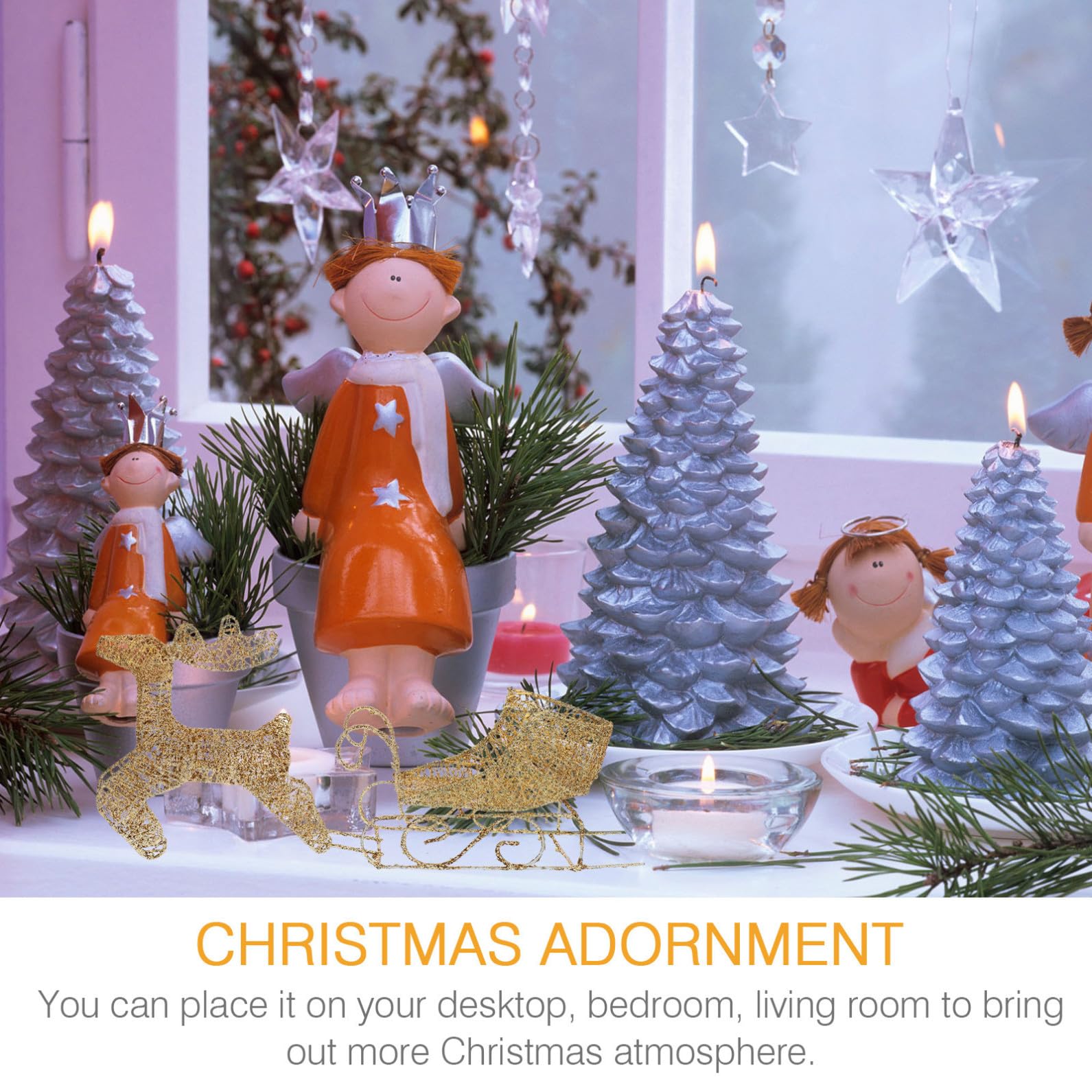 jojofuny Centrotavola Natalizio Renne Ornamento di Babbo Natale 2 Set Natale Natale Slitta Decorazione Natale Decorazione Desktop Renna Scultura Renna sulla Slitta Addobbi per Presepe
