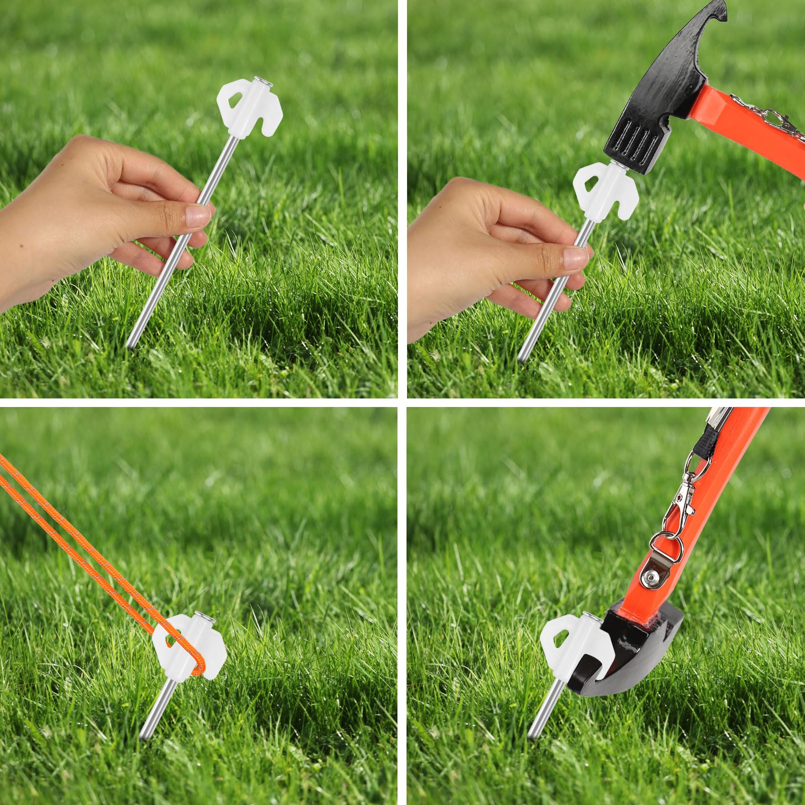 8 piquetas luminosas para tienda de campaña con martillo de camping multifunción y 4 unidades de 4 m reflectantes cuerdas tensoras y estacas bolsa de almacenamiento, accesorios para camping al aire