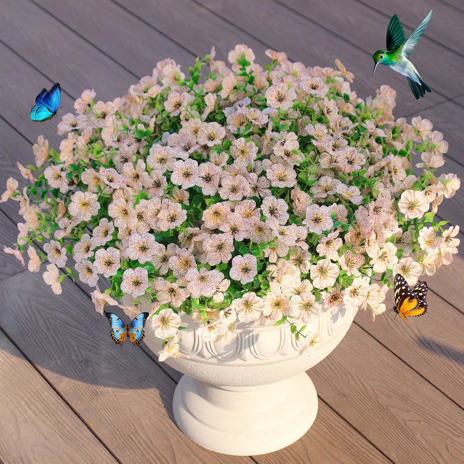 Faux Artificial Plants Flowers for Outdoor Planters Spring Summer Decor 16 Bundles Fake Eucalyptus Silk Daisy UV Resistant Realistic Used for Outside,Home,Front Porch,Patio,Yard Decorations