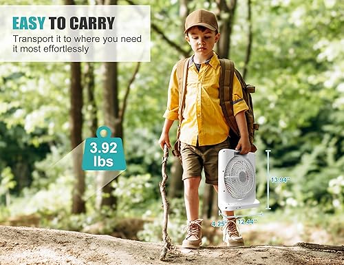 Miniatura 7 de Ventilador recargable de 20000 mAh para camping, ventilador de batería de larga duración de 55 horas, ventilador de mesa cuadrado de 10 pulgadas