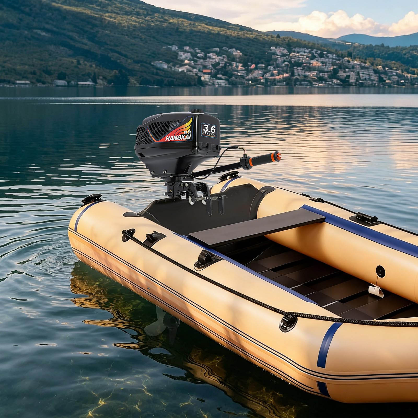3.6 Cv Motore per Sup, 2.6 Kw Motore Elettrico Barca per Gommone, Avviamento Manuale, Altezza Specchio 42cm, 55cc, 2 Tempi, Motorino Sup per Barche da Pesca e Piccole Imbarcazioni (Grigio)