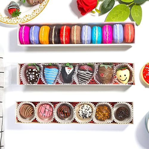 Miniatura 4 de 24 cajas de fresas de ventana transparente de 12 x 2.2 x 2 pulgadas, cajas de macarrones, cajas de trufas, cajas de bombas de cacao, cajas de