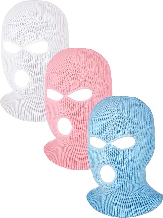 3 Pieces Knitted Face Cover Ski Balaclava Headwrap 3-Hole Full Face Cover Winter Outdoor Sport