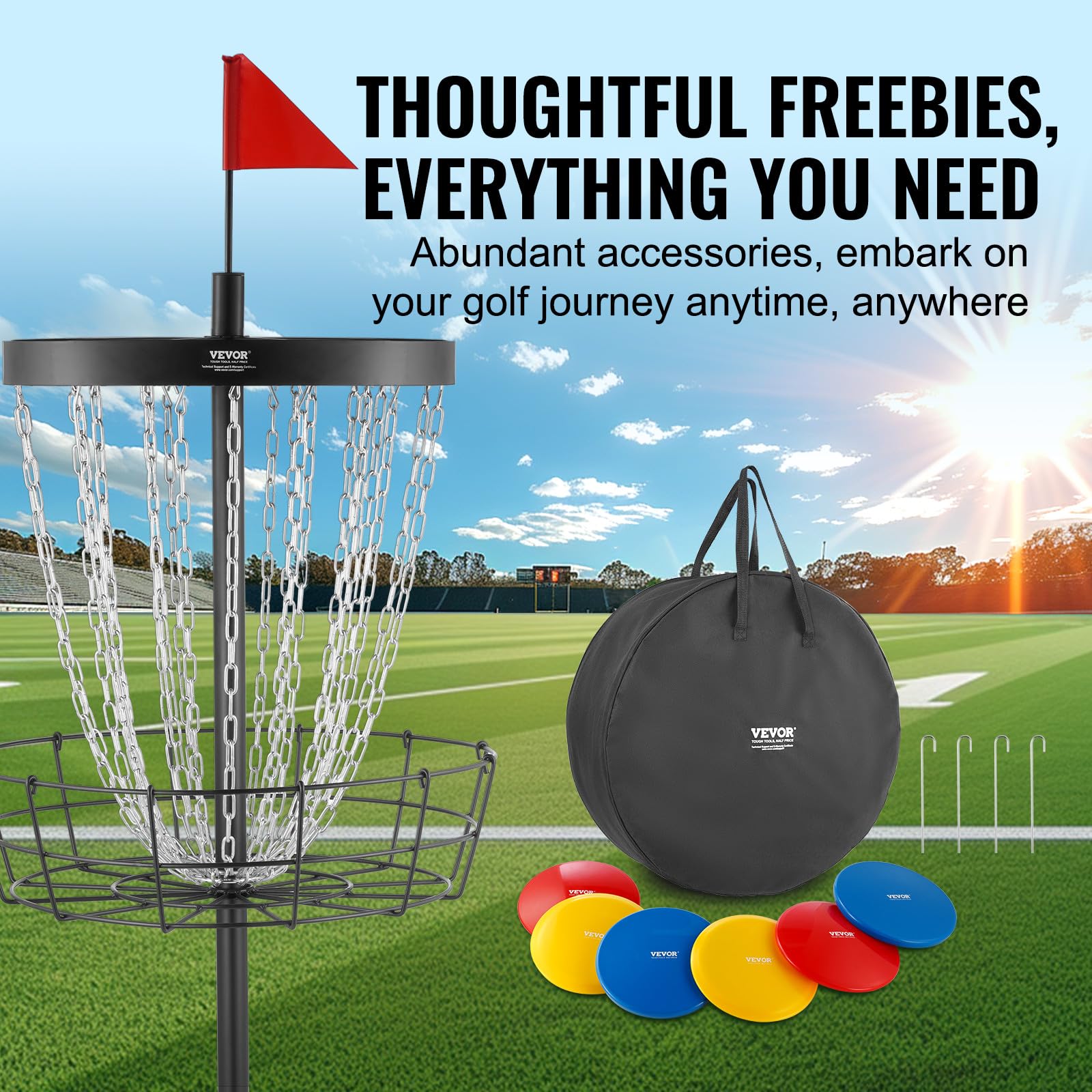 VEVOR Canasta de Golf con Disco de 24 Cadenas Objetivo de Golf con Disco de Acero Portátil Canasta de Golf con Disco con 6 Discos Equipo de Entrenamiento Profesional para Interior y Exterior, Negro
