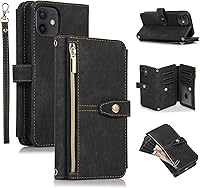 Vista 1 de UEEBAI Funda para iPhone 12 Mini de 5.4 pulgadas, 9 ranuras para tarjetas, cartera de cuero retro a prueba de golpes, con correa de mano, ranuras