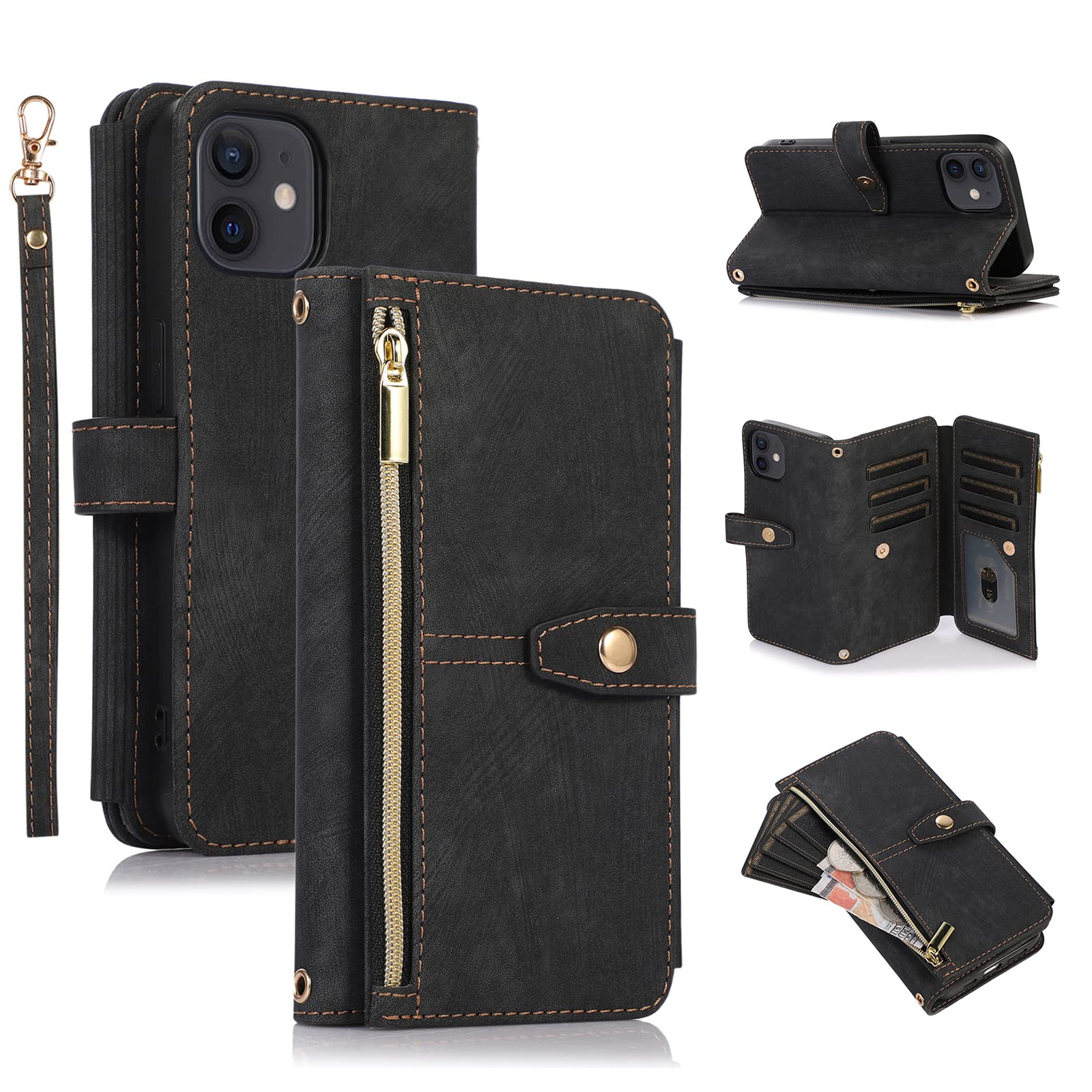 UEEBAI Portemonnee-hoesje Voor IPhone 11 - PU Leder Met Rozenontwerp - Kaartsleuven En Standaard