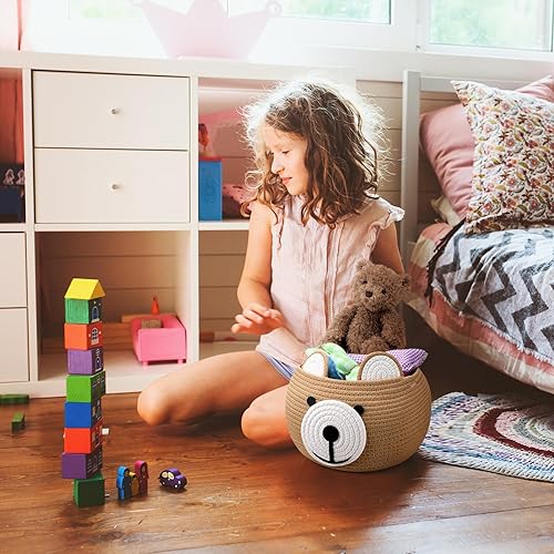 Miniatura 4 de Uiifan 3 cestas de lavandería para bebé, cesta de regalo para baby shower, bonita cesta redonda de cuerda de algodón para almacenamiento de