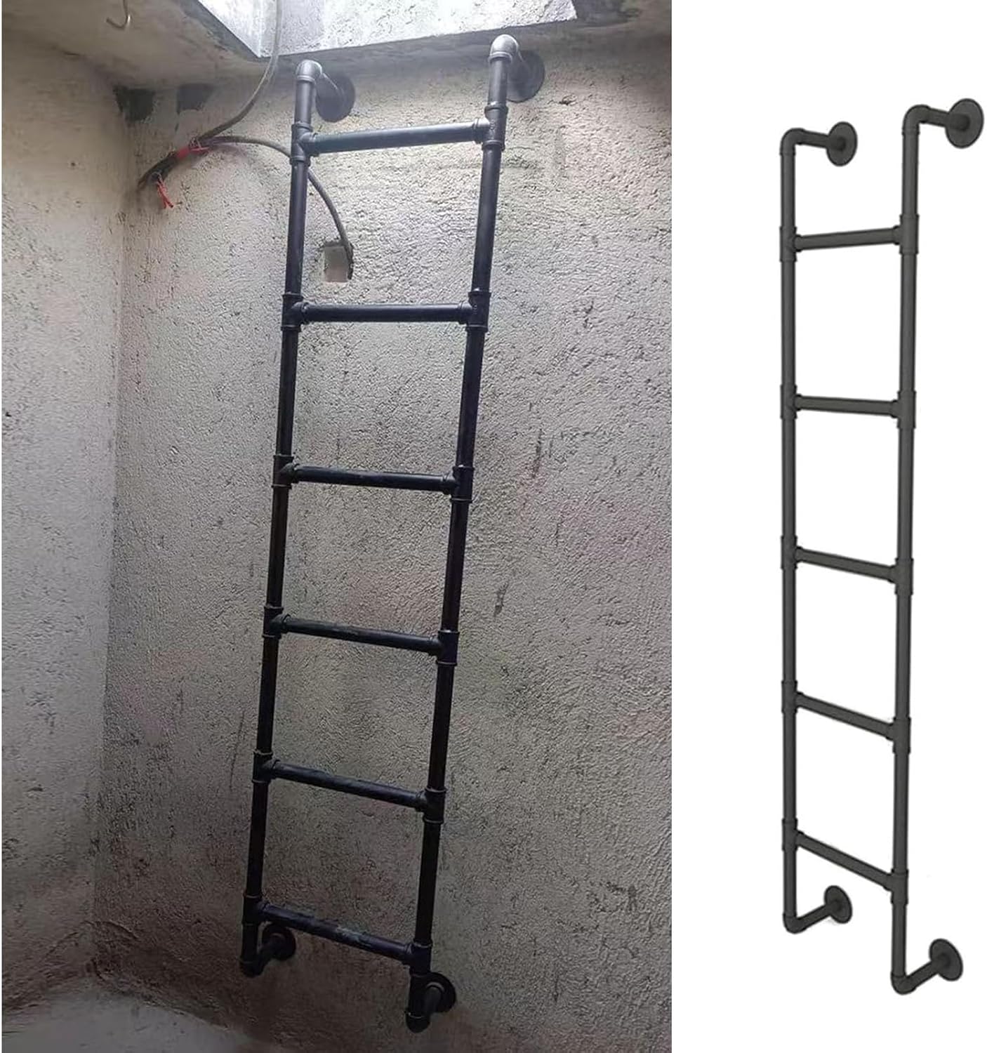 Fire Escape LadderWall Mounted Egress Ladder for Basement & Attic HeavyDuty Black Wrought Iron Emergency Climbing Ladder Easy Installation Supports 330lbs Safe & Durable