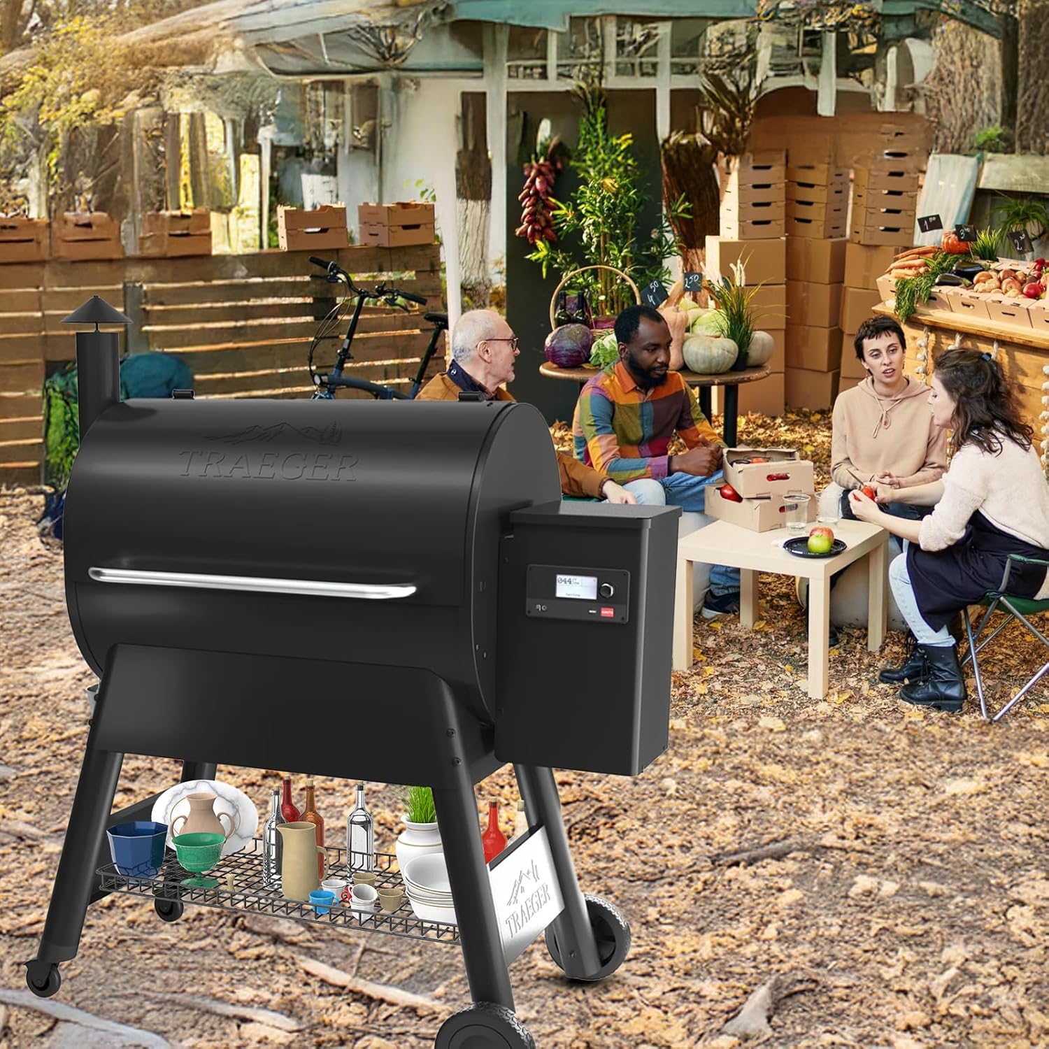 Pellet Grill Storage Shelf for Traeger Pro Series 780 Grill Accessories, Black Powder Coated Steel Pellet Grills Bottom Shelf for Traeger Ironwood 885 and Other Wood Pellet Grill Storage Container