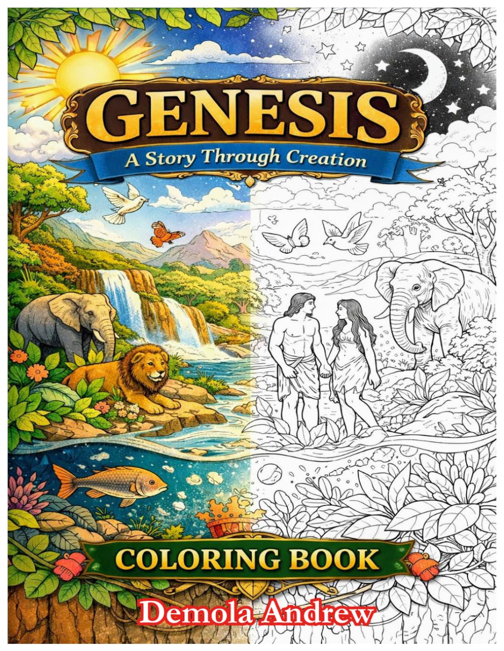 Genesis A story through cration: A biblical colouring book for kids