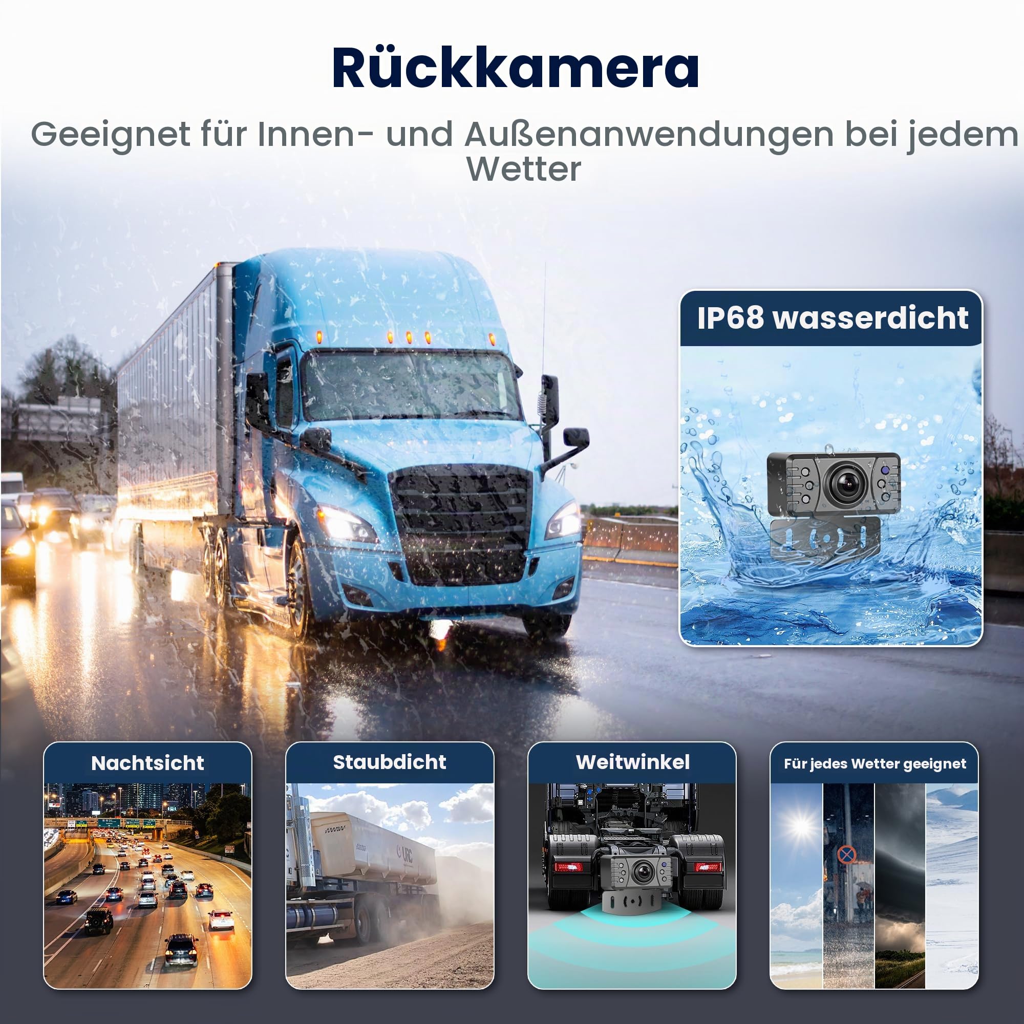 Rimoody Kabellos Rückfahrkamera Set, Nummernschild Rückfahrkamera mit HD 4.3 Zoll IPS Monitor & IP68 wasserdichte Nachtsicht Weitwinkel Backup Kamera mit Rückwärtshilfe, für Van, PKW, LKW, Wohnwagen