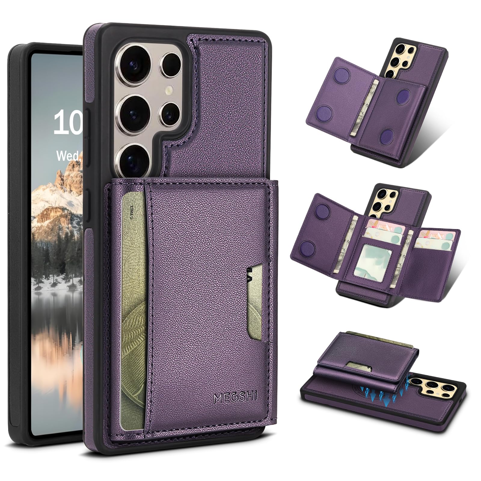 Godzoen for Samsung Galaxy S25 Ultra Wallet Case, 2-in-1 Detachable Magnetic Wallet Case, Card Holder RFID Blocking, Fashionable Faux Leather Card