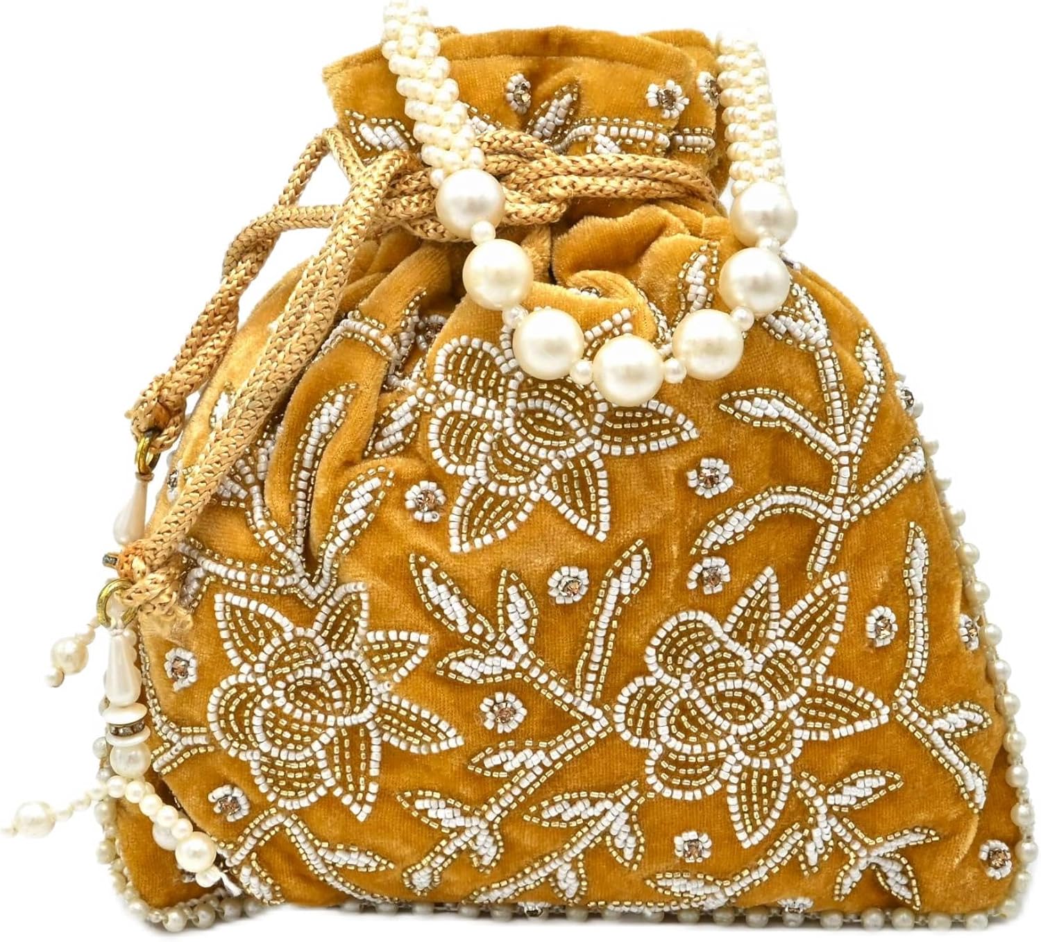 Maroon Velvet Embroidered Potli Bag for Women – Handcrafted Zari Beaded Clutch