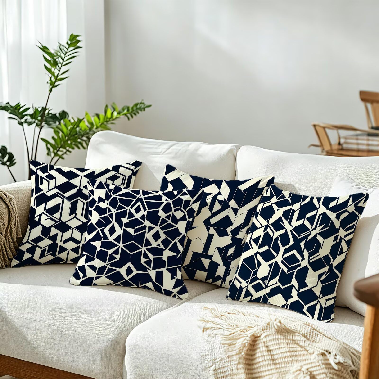 Nero Federe Cuscini Divano 60x60cm, Cuscini da Esterno Set de 4, Cod-174 | Lin Copricuscini Decorativi Letto Arredo, per Letto, Soggiorno, Giardino, Esterno, Casa Decorazione Set di 4 Geometria