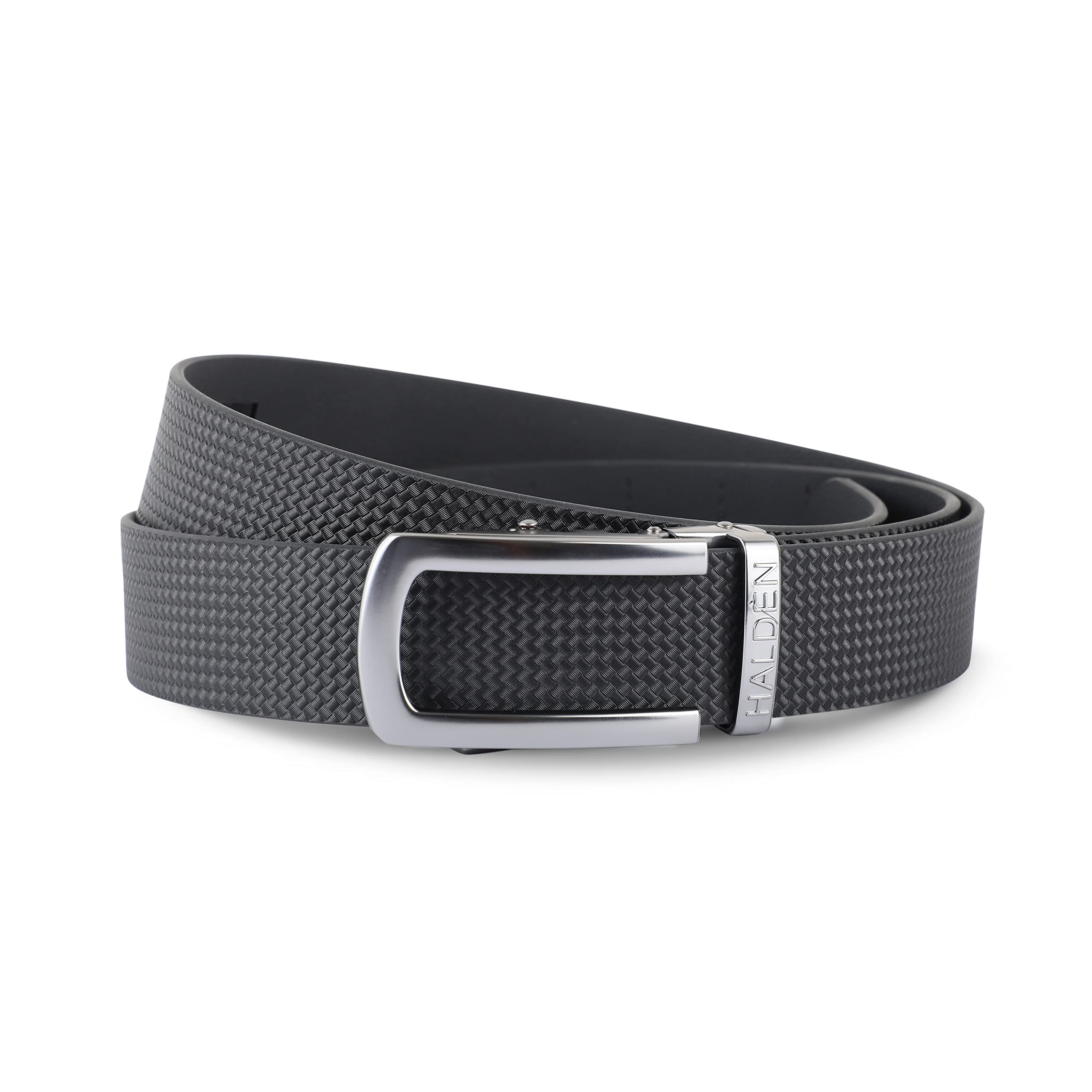 HALDENWEAVE Black Vegan Belts For Men Leather Original (Free Size Fits Up to 44 Inch Waist) Ratchet Straps, Unique Magnetic Auto-lock Buckle Jeans Belt Men Leather (Black Belt, Silver Buckle)
