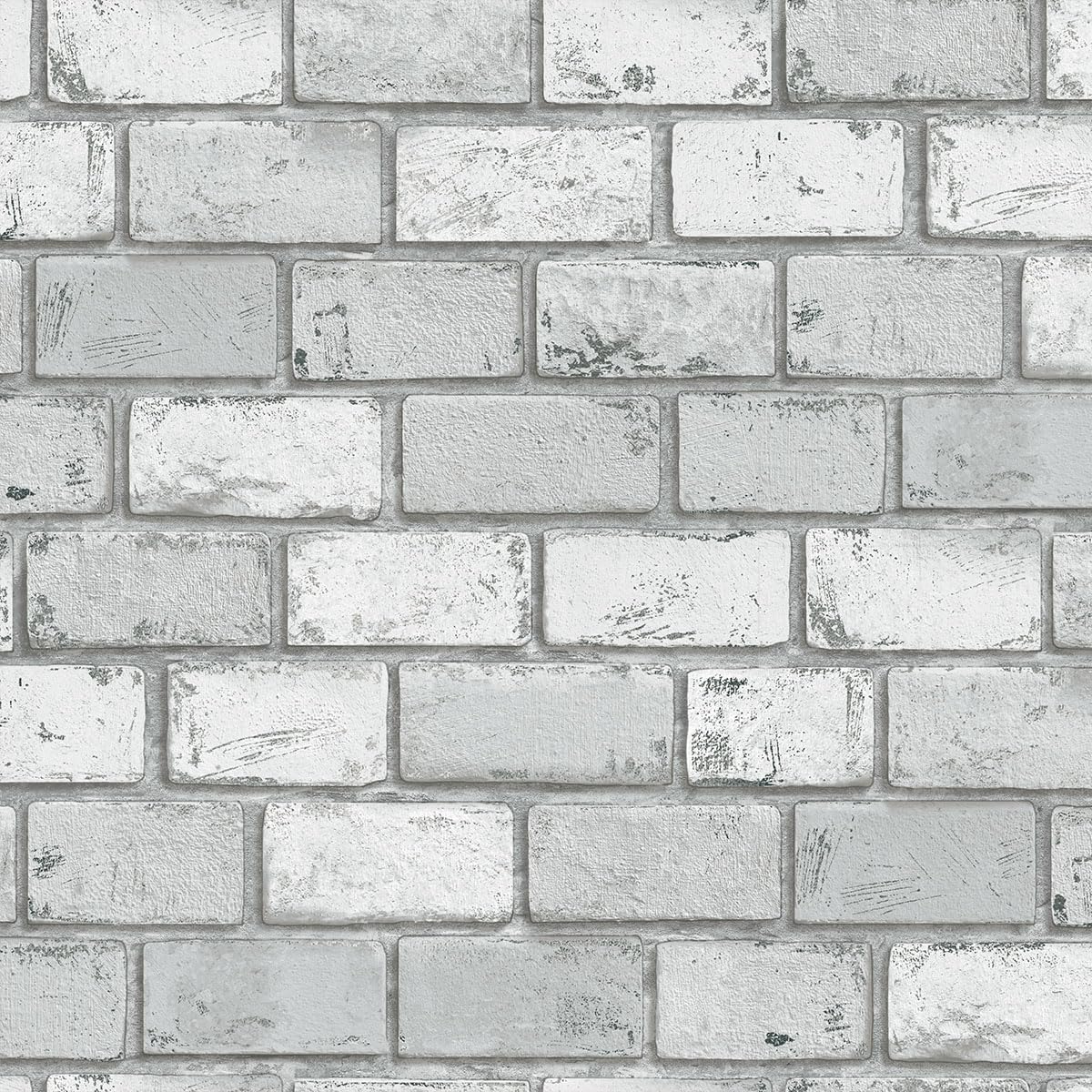 White and Silver Brick Wallpaper, Peel and Stick Wallpaper, Self-Adhesive Classic Antique Texture Rock Wall Paper, Removable Contact Paper for Home Decoration 17.3"x393", No.A07020K-10
