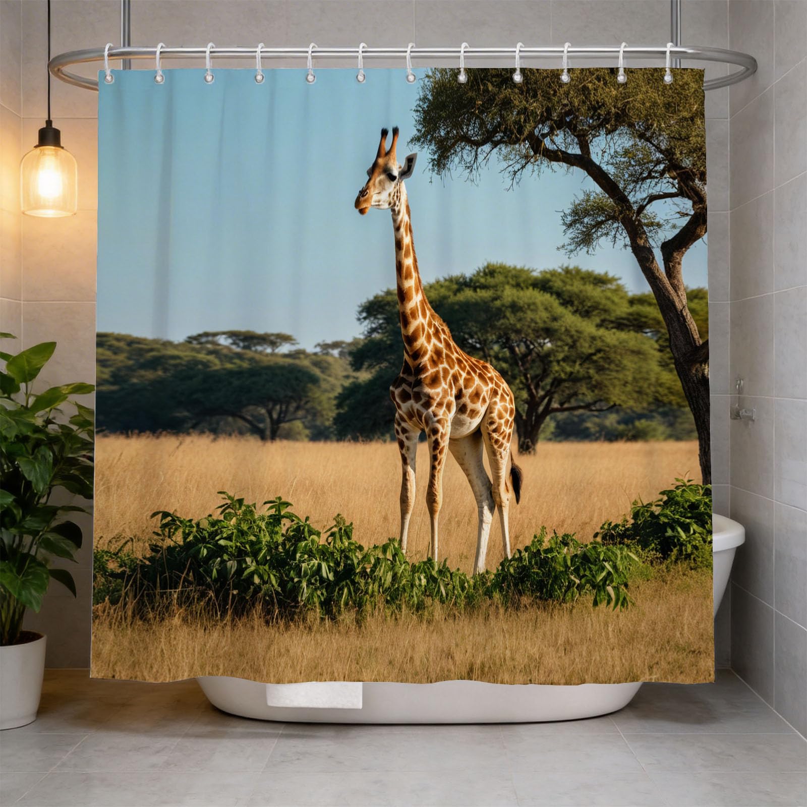 Hongduo 3D Giraffe Shower Curtain for Stalls Bathtubs African Grassland Bathroom Decor Shower Curtain Set Polyester Fabric Waterproof 200x200cm/79X79 Inch with Hooks