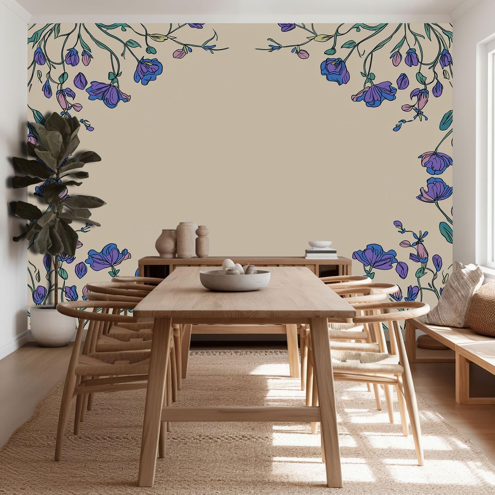 Papel pintado efecto 3D planta campanilla ranken fotomural salón 250 x 175 cm papel pintado no tejido papel pintado marco geométrico pared decoración pared pared decoración salón dormitorio oficina