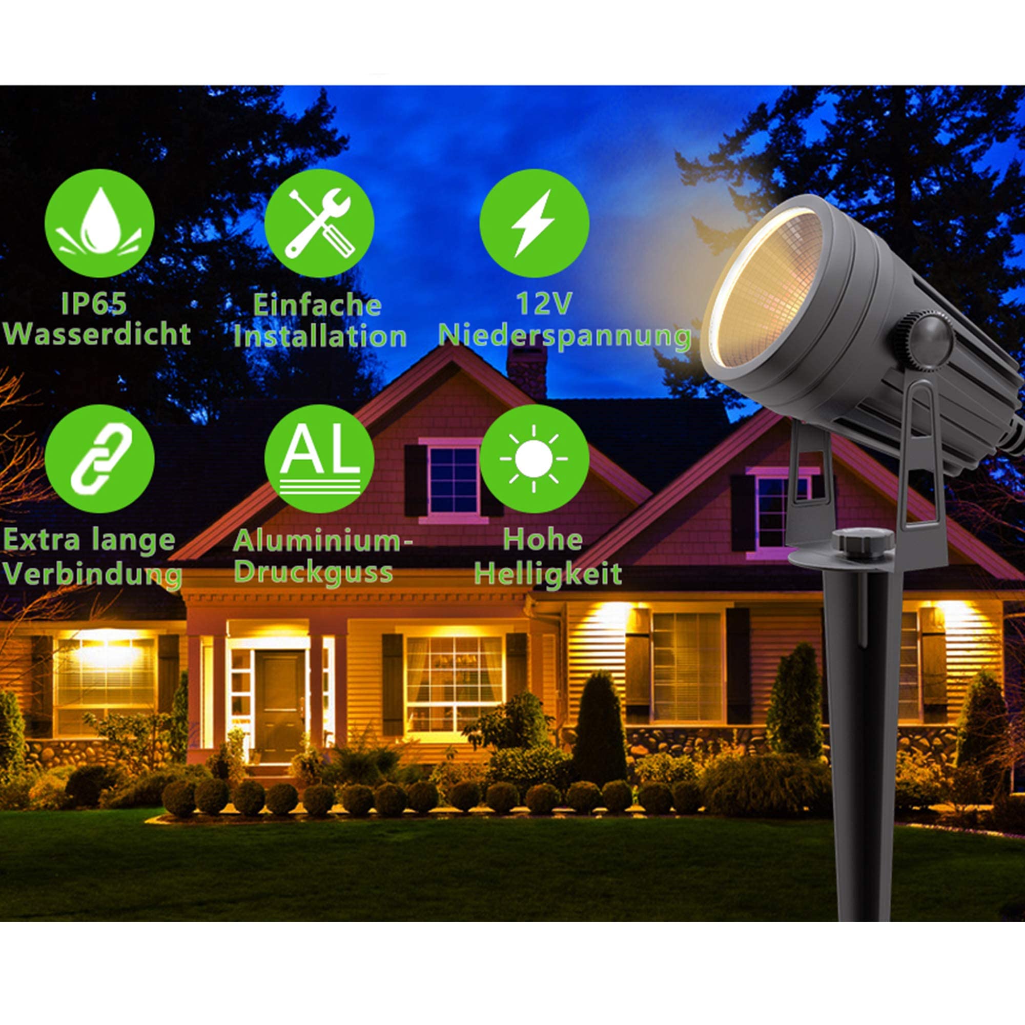 oświetlenie ogrodowe LED,4x3W COB zewnętrzna wodoodporna lampa ogrodowa IP65,ciepły biały reflektor ogrodowy 3000K z szpikulcem do ziemi,lampa ogrodowa oświetlenie ogrodowe na trawnik ogrodowy