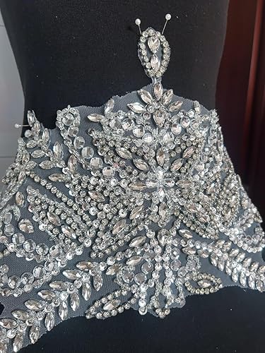 Miniatura 2 de Parches de costura de encaje con cuentas con piedras y cristales de diamantes de imitación cosidos, manualidades para disfraces de boda, decoración