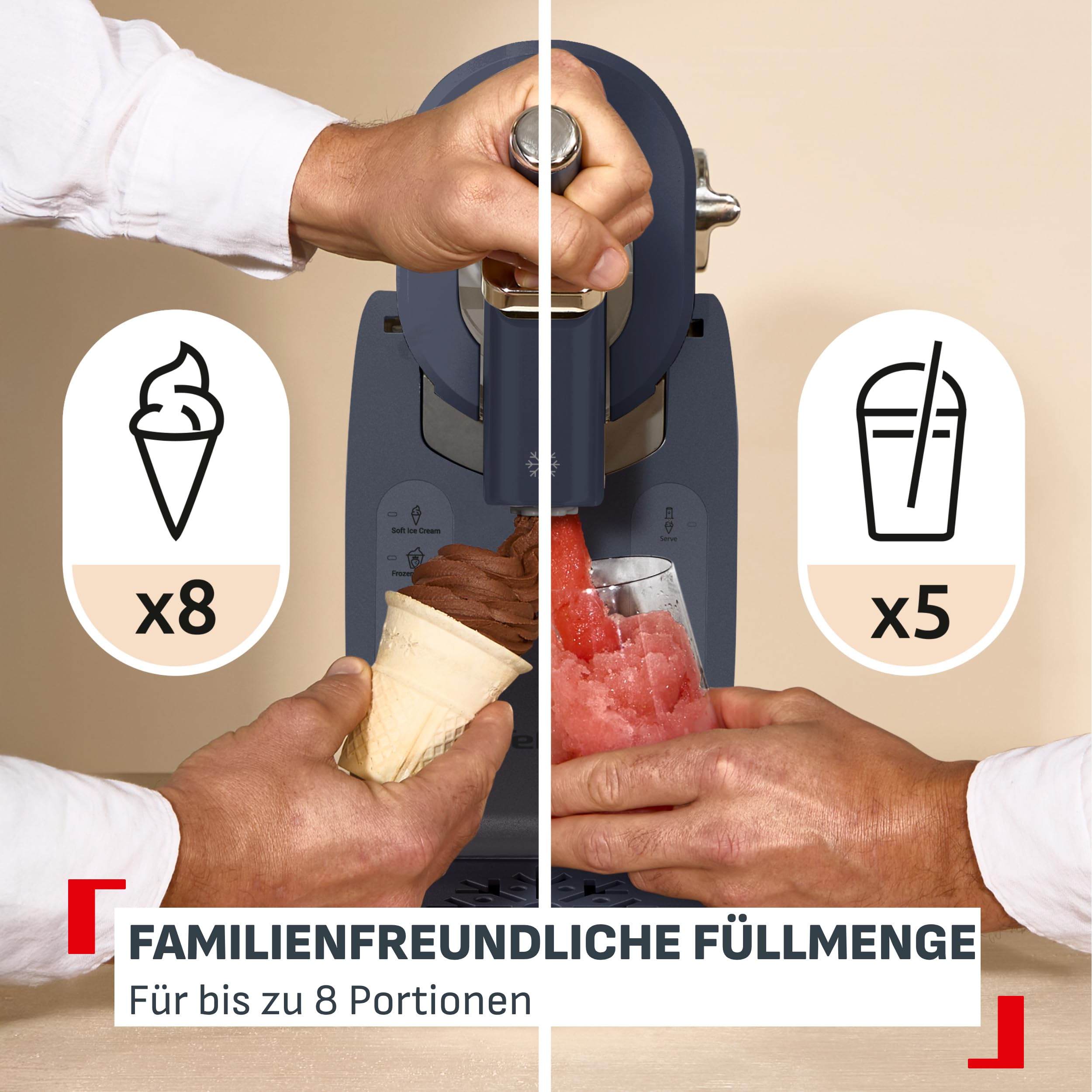 Tefal Freezi Instant Softeis- & Slushmaschine, 5 Automatikprogramme, XL-Gefrierzylinder, Blau, IG8024E0