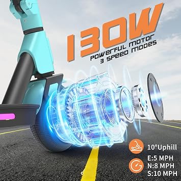Electric Scooter for Kids Age 6-12, 130W Powerful Motor, Colorful Lights, Foldable Teen Scooter, Gifts for Kids Girls Boys