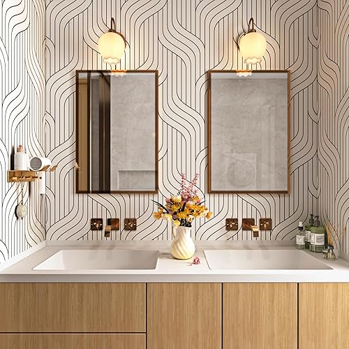 Miniatura 2 de Papel de contacto blanco y negro, moderno, a rayas, extraíble, geométrico, para despegar y pegar, papel tapiz autoadhesivo de 17.5 x 160 pulgadas,