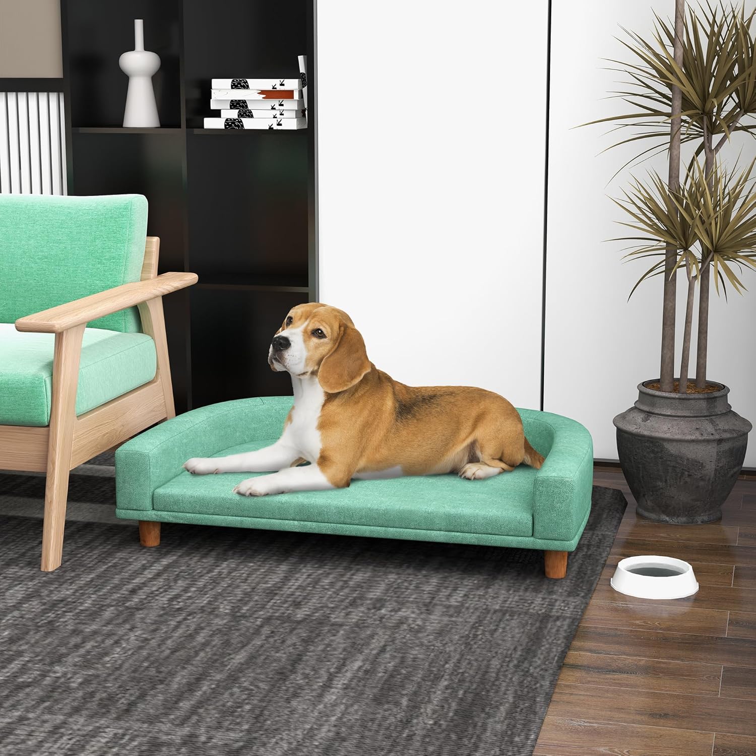 Green Elevated Dog Sofa Couch with Wooden Legs