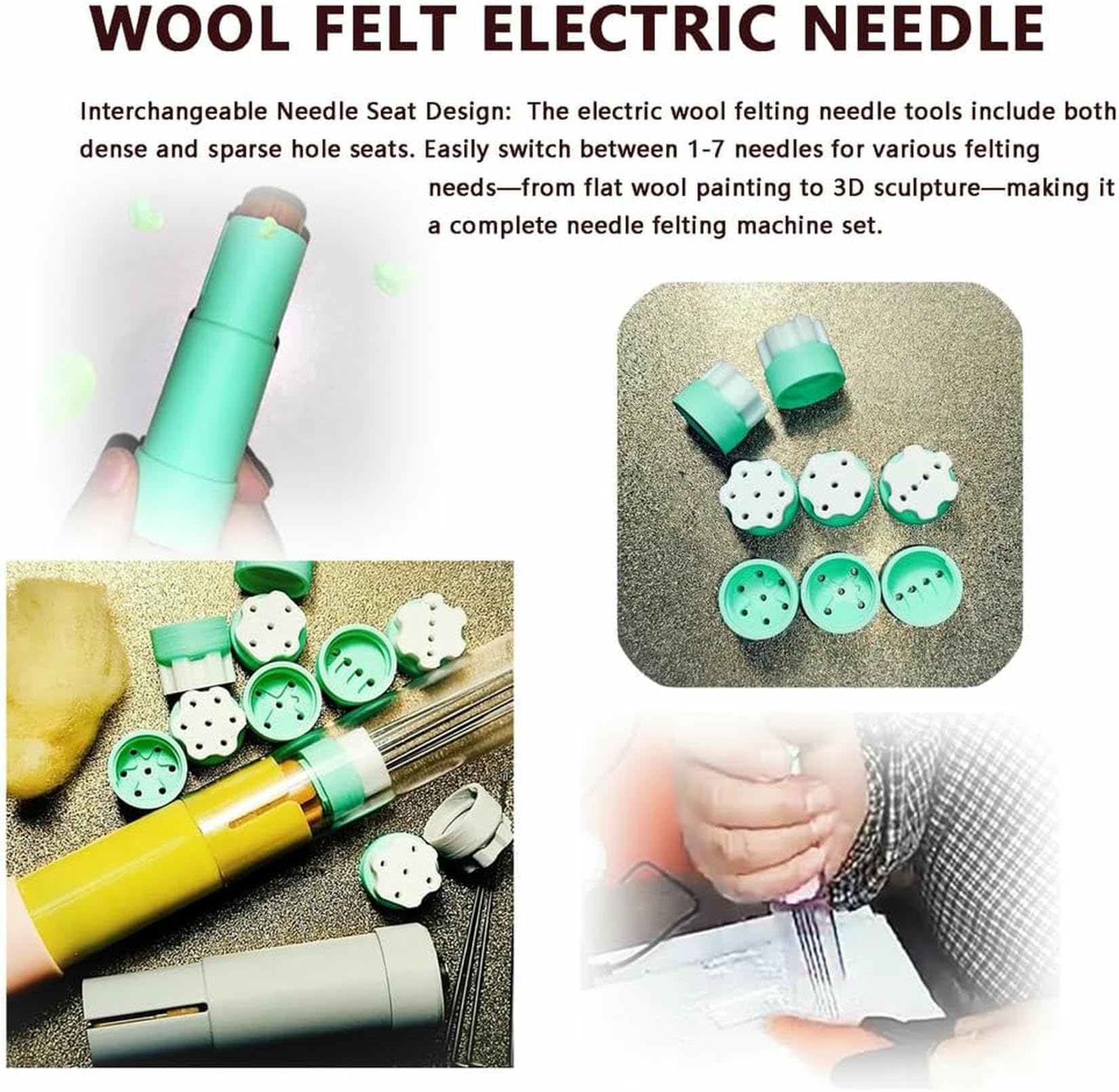 OJHVTCXD Zestaw elektrycznych igieł do filcowania – narzędzie do filcowania wełny, 1–7 igieł z regulacją prędkości, skok silnika 2 cm, łatwa wymiana igieł, do samodzielnego filcowania wełny