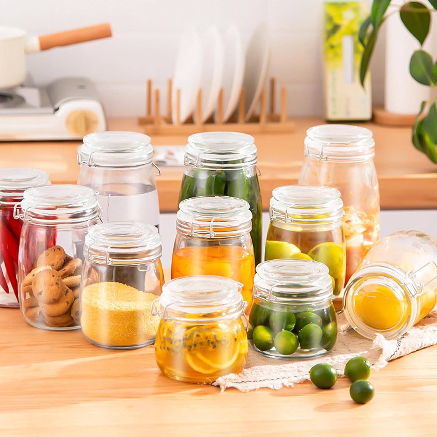 Glass Storage Jars With Airtight Lids - 24 Oz Wide Mouth Mason Canisters (Set Of 3)