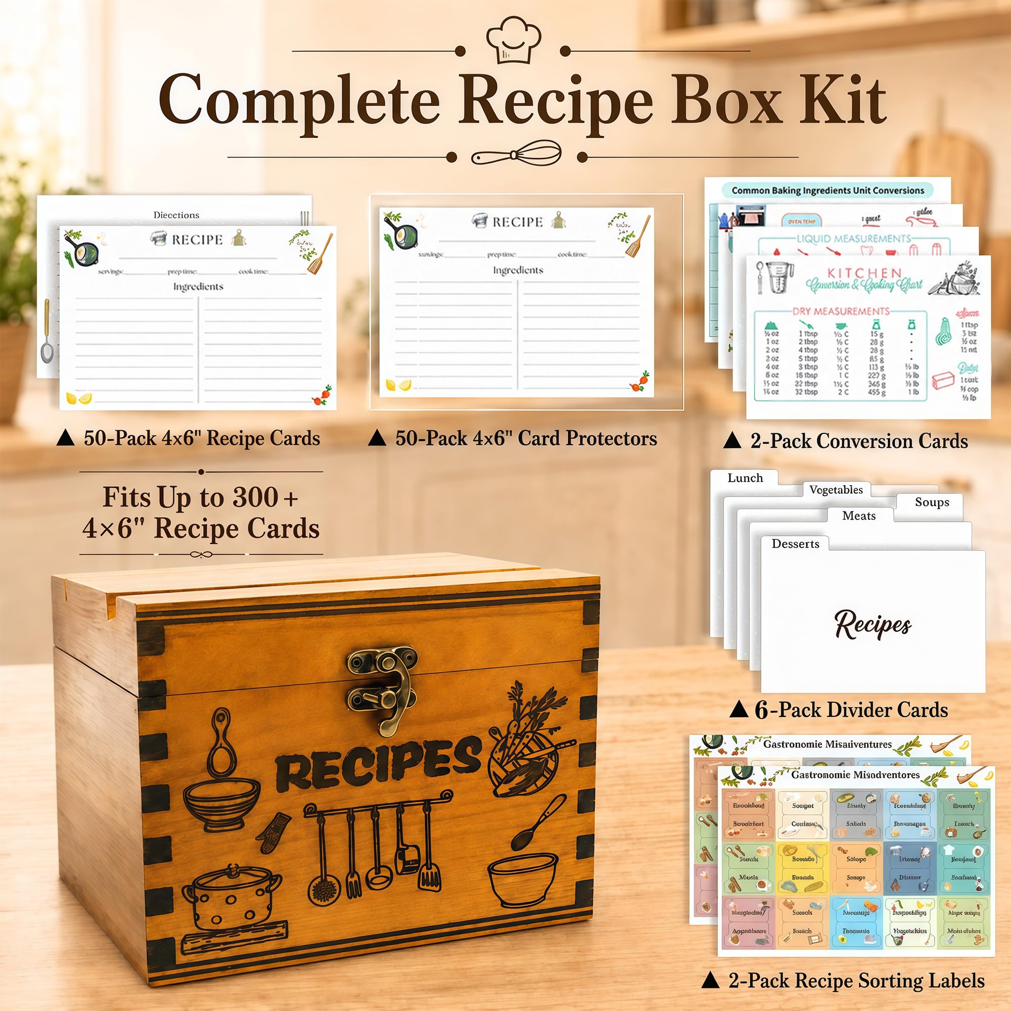Wooden Recipe Box - Organize Your Recipes! -3