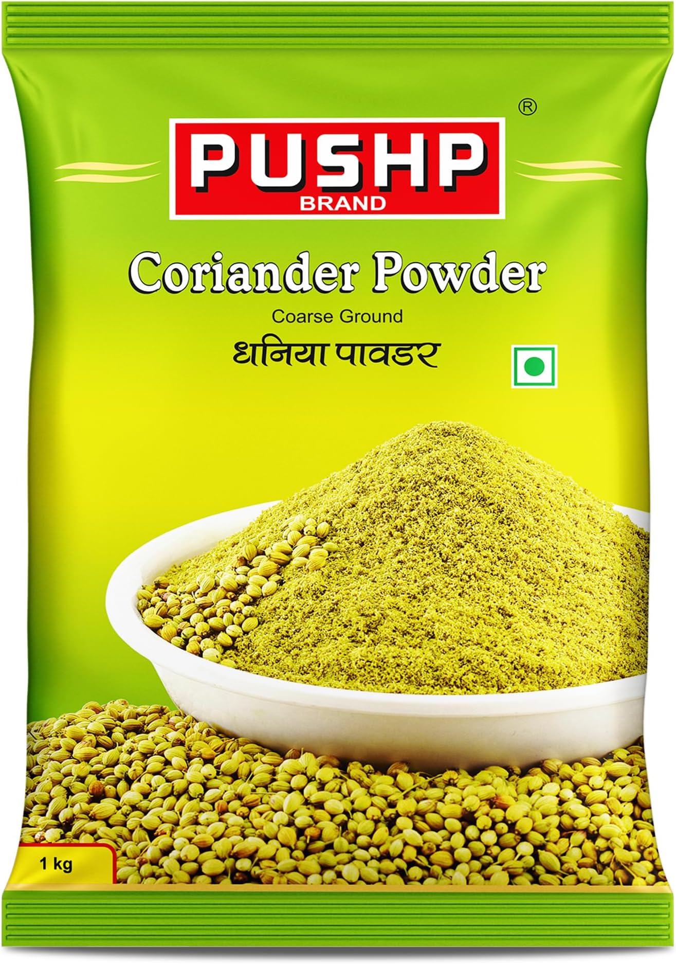 Pushp Natural Coriander Powder (Dhaniya) | Fresh & Aromatic Spice | Pure Dhaniya Powder for Cooking | 1Kg Pouch (Pack of 1)
