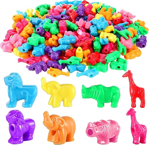 Granos en forma de animales Zoo Animal Bead Charms Plástico Colorido Artesanía Perlas 0.66 libras con varios diseños de animales para niños DIY