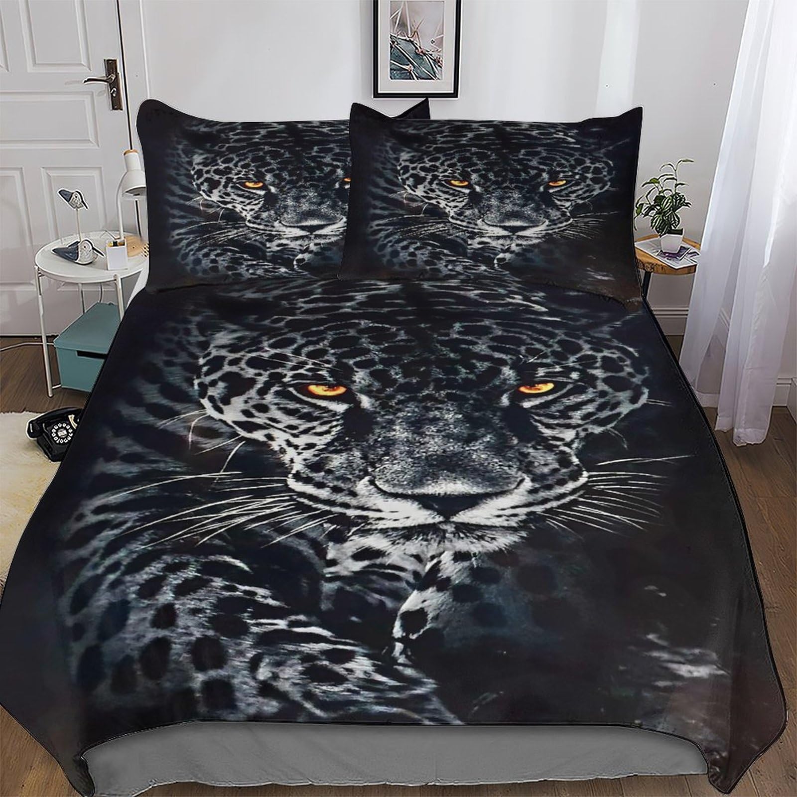 Housse de couette léopard 3D King 220x240 cm en microfibre douce avec 2 taies d'oreiller