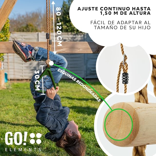 Foto 5 de 8 de GOelements Columpio Trapecio Jardín Exterior Niños - Asiento Antideslizante - Altura Ajustable