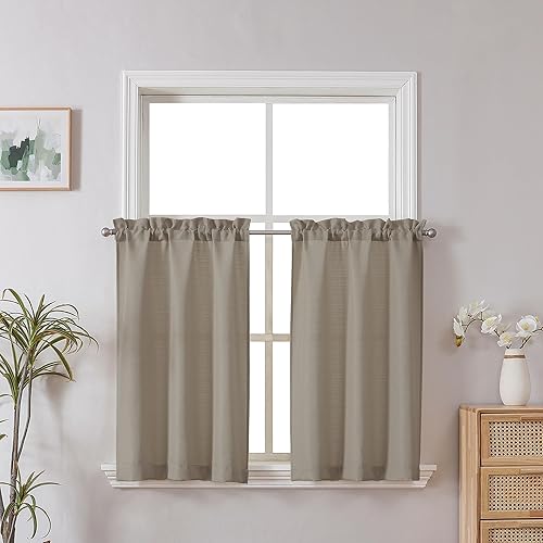 Miniatura 30 de Chyhomenyc Cortinas Rojas Navideñas de 84 Pulgadas de Largo Juego de 2 Paneles, Lino Sintético Texturizado Semi Filtrante de Luz Suave Aireado