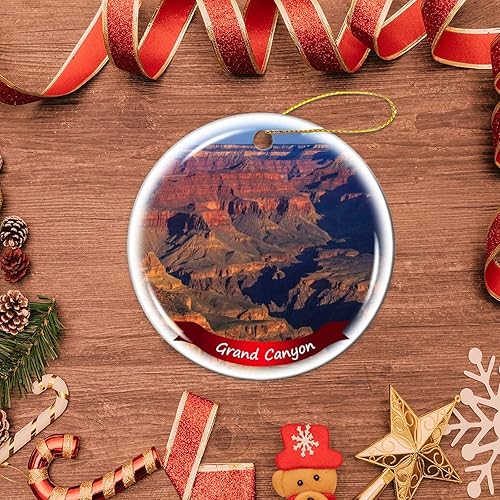 Miniatura 3 de Fhdang Decor Gran Cañón Adorno navideño de porcelana de doble cara de cerámica, 3 pulgadas