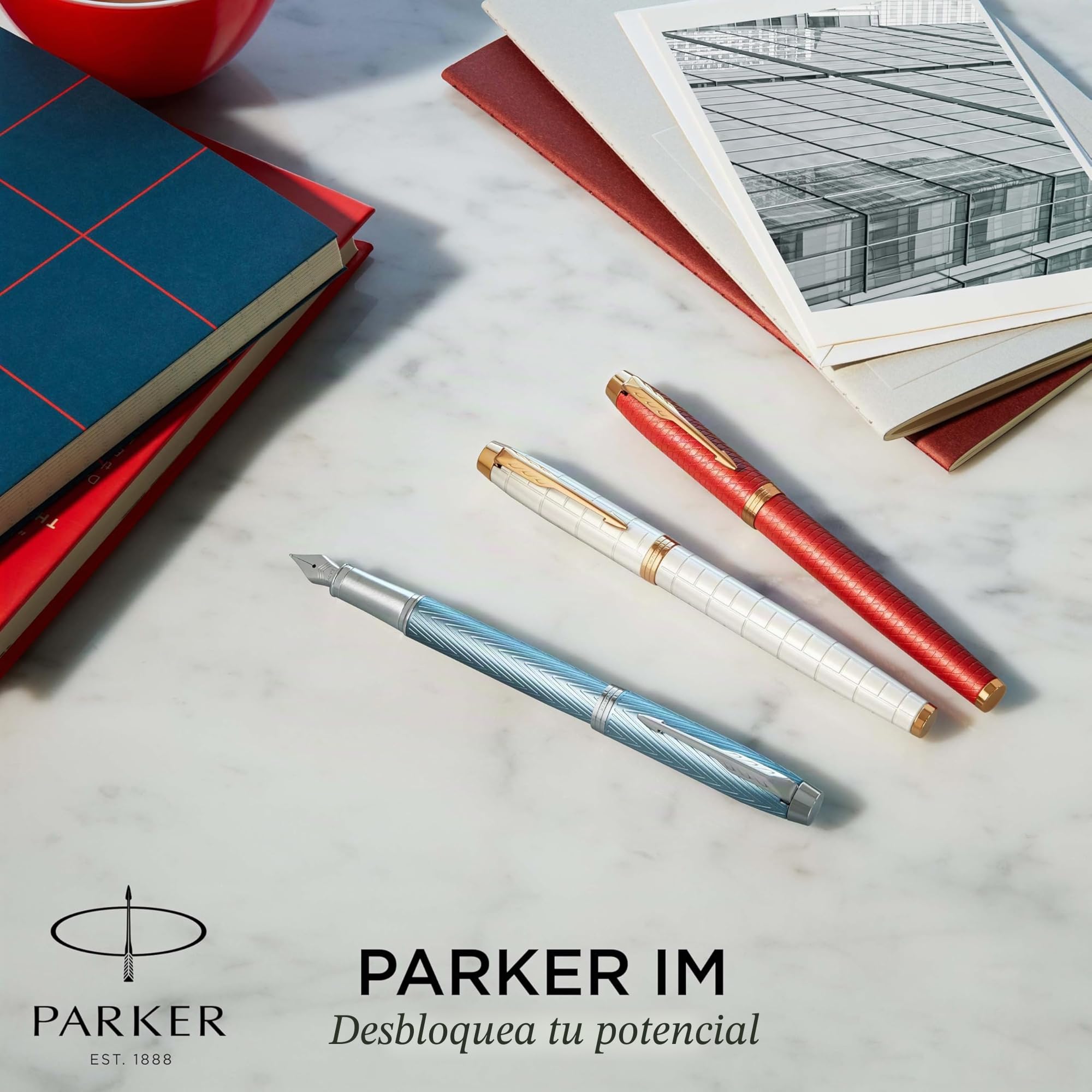 Parker IM Bolígrafo Roller | Punto fino | color plata premium con adorno dorado | tinta negra | en estuche de regalo