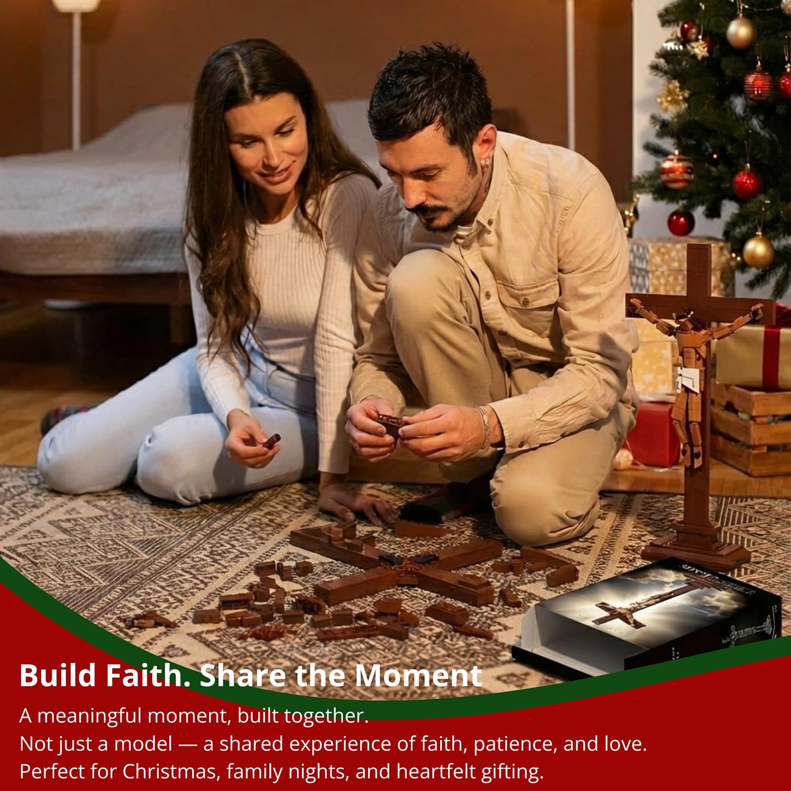 Set di Mattoncini Jesus Costruzioni - 588 Pezzi Kit de construction Petit Crucifix de Jésus, Modèle de Briques Représentant une Figure Religieuse Chrétienne pour la Maison ou l'église