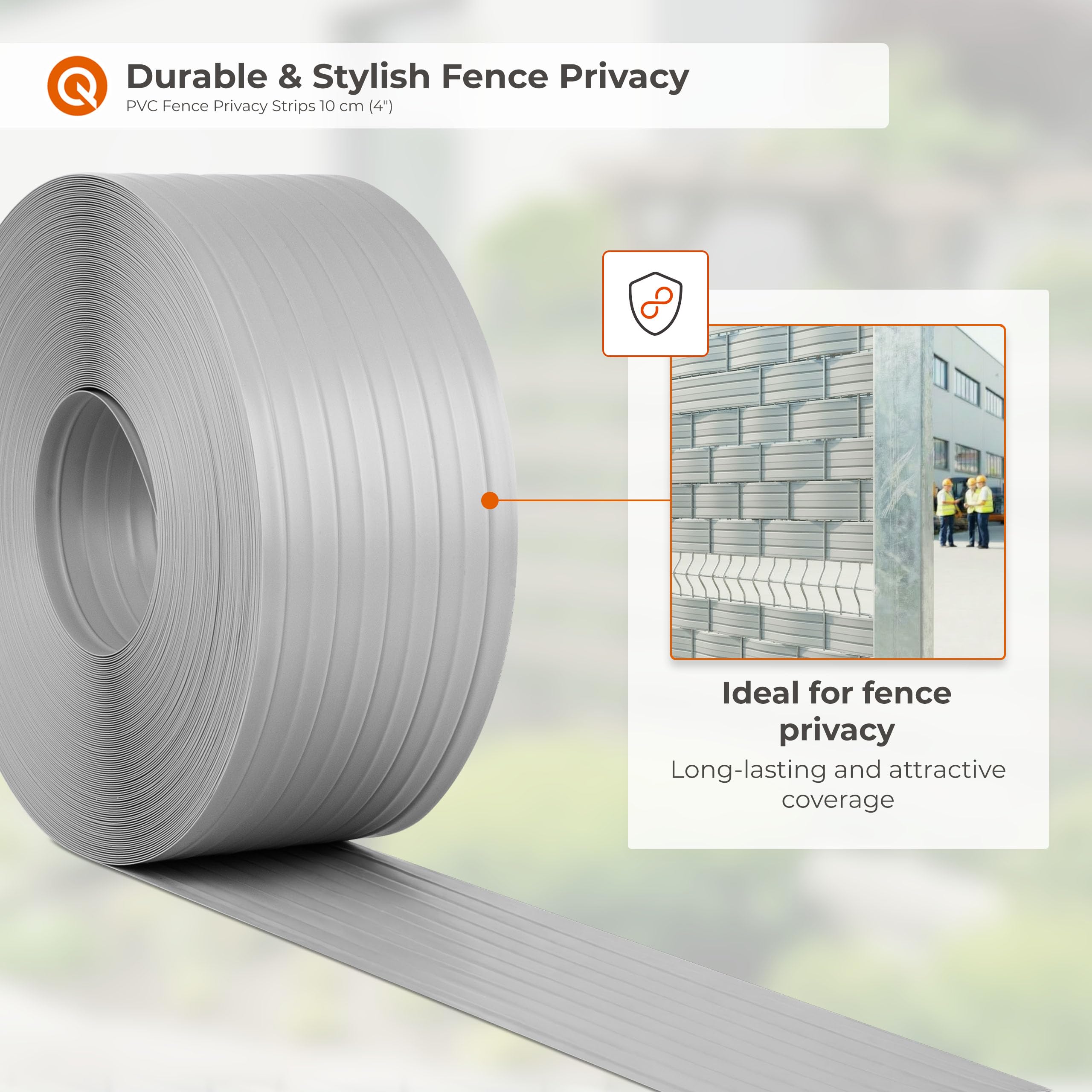 Quest Nastro per recinzione in PVC, 10 cm, stretto, per recinzioni a doppia asta, resistente alle intemperie, ai raggi UV, 900 g/m², rotolo da 52 m (grigio)