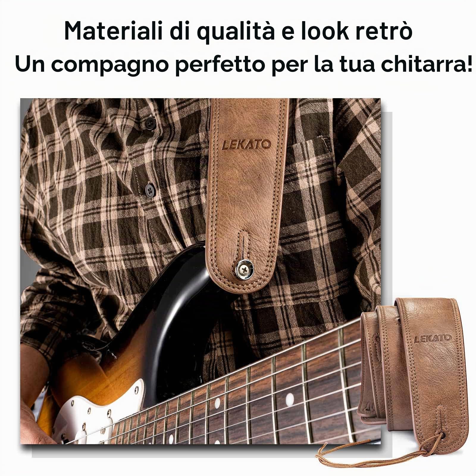 LEKATO Tracolla per Chitarra in Pelle con Imbottito in Schiuma Addensata, Ampia Tracolla per Basso per Basso, Chitarra Elettrica, Chitarra Acustica, Chitarra Classica Regolabile