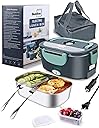 Buddew Electric Heated Lunch Box for Adults - 80W Fast Heating, 1.5L Food-Grade Stainless Steel, 12V/24V/110V Portable Food Warmer for Work Travel Car, Lonchera Electrica Portatil (Green)