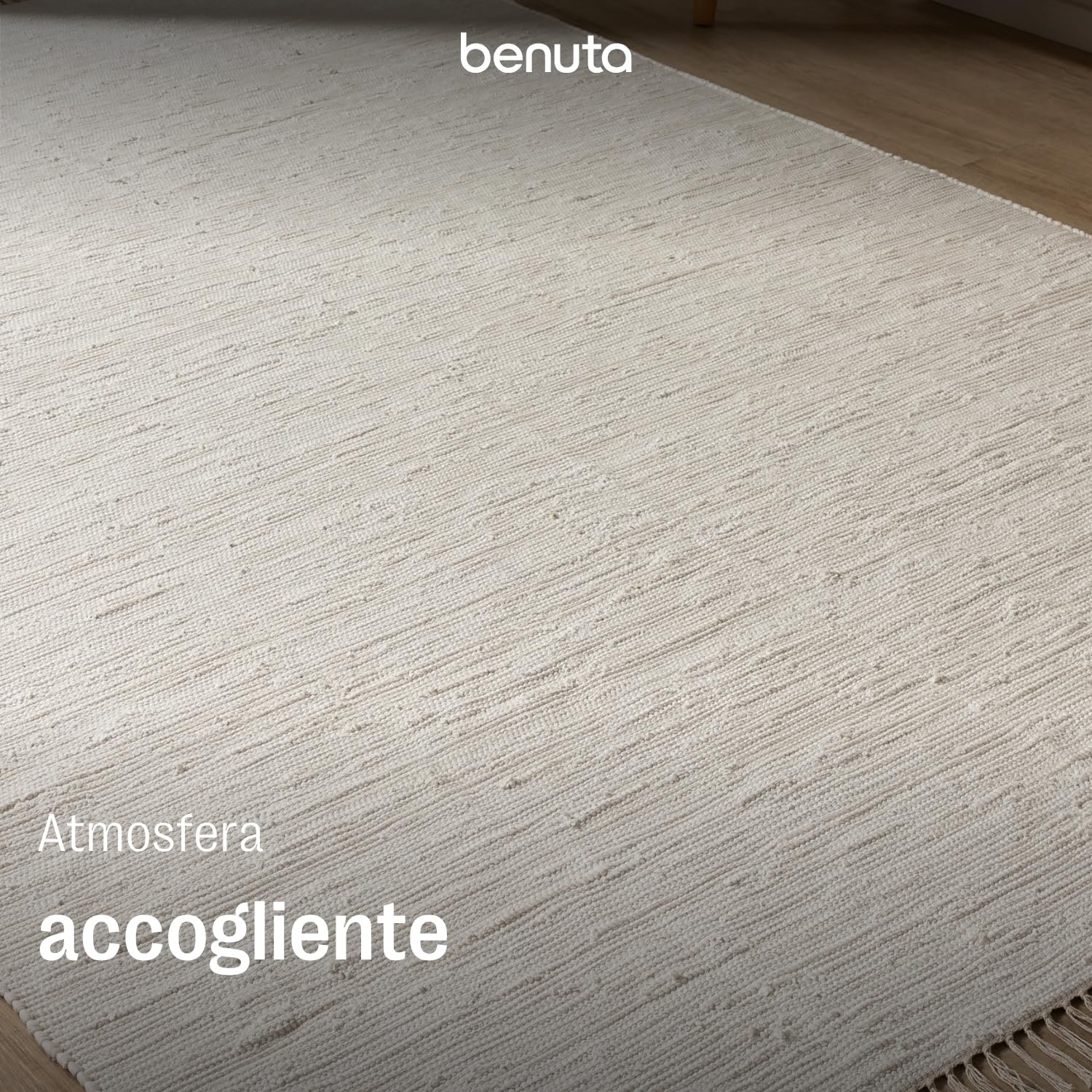 benuta Pop Tappeto cotone Tom - Crema 70x120 cm - Tessuto a mano per camera da letto, salotto, soggiorno - Riciclato - Adatto al riscaldamento a pavimento