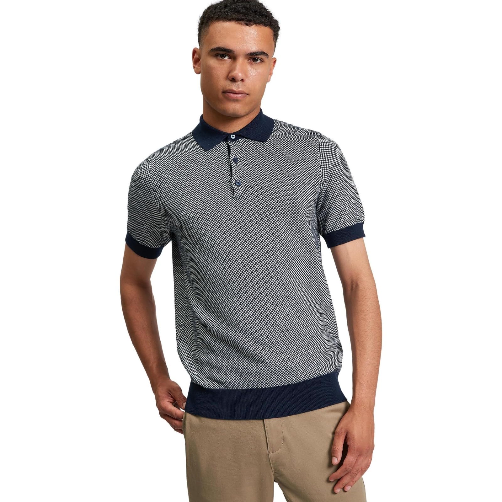 Ben Sherman Men's Navy Knitted Textured Polo Shirt (Uk, Alpha, M, Regular, Regular, )