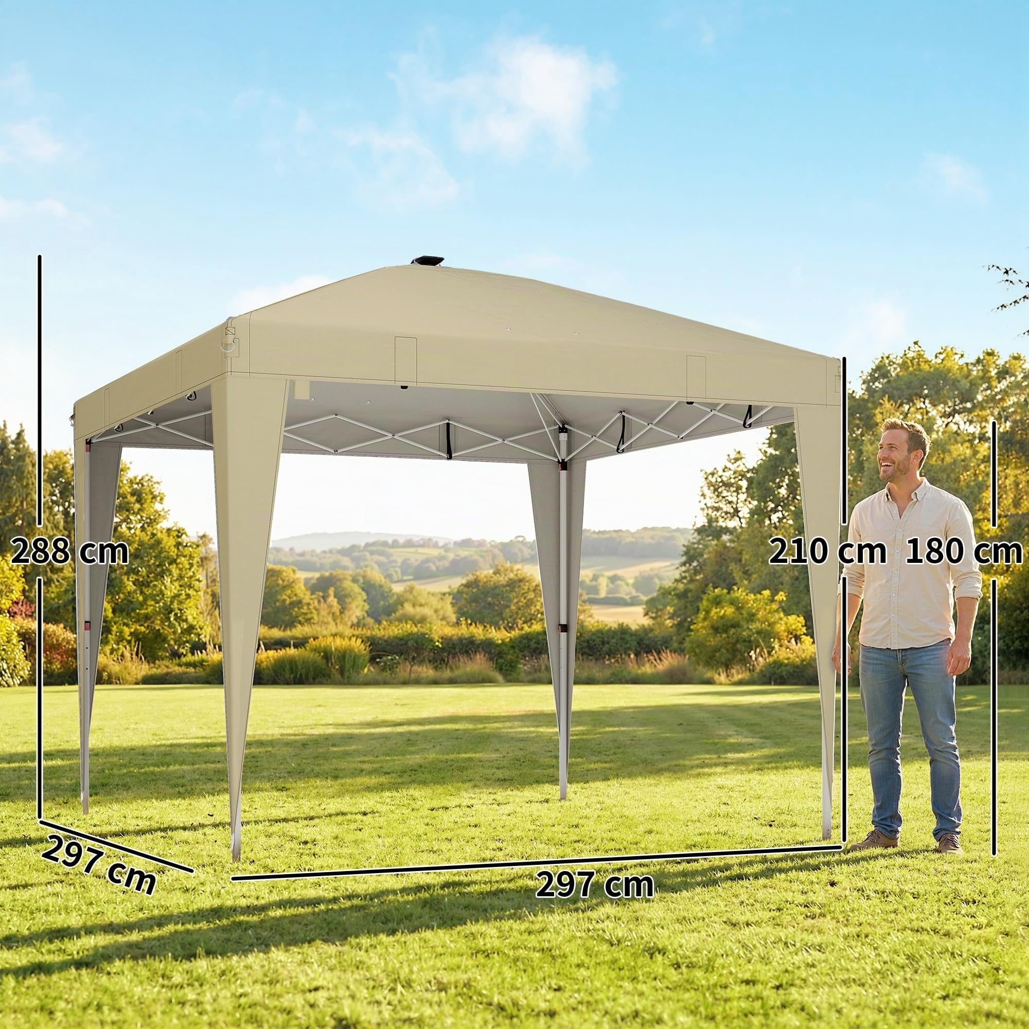 Outsunny Tonnelle de Jardin 3 x 3 m Éclairage Pop Up Télécommande Crème