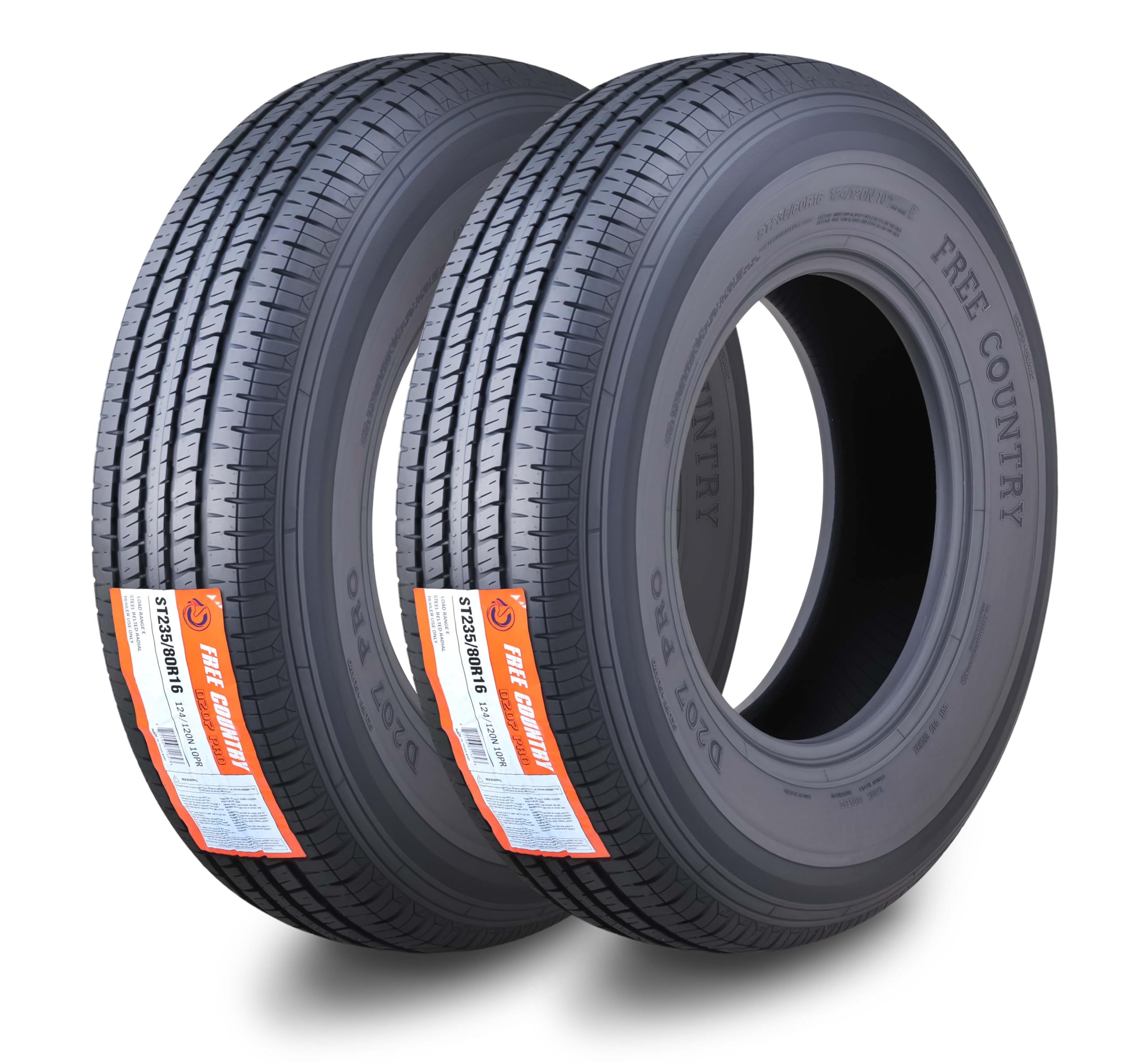 Free Country Set of 2 Premium Trailer Tires ST235/80R16 Radial 10PR Load Range E w/Side Scuff Guard